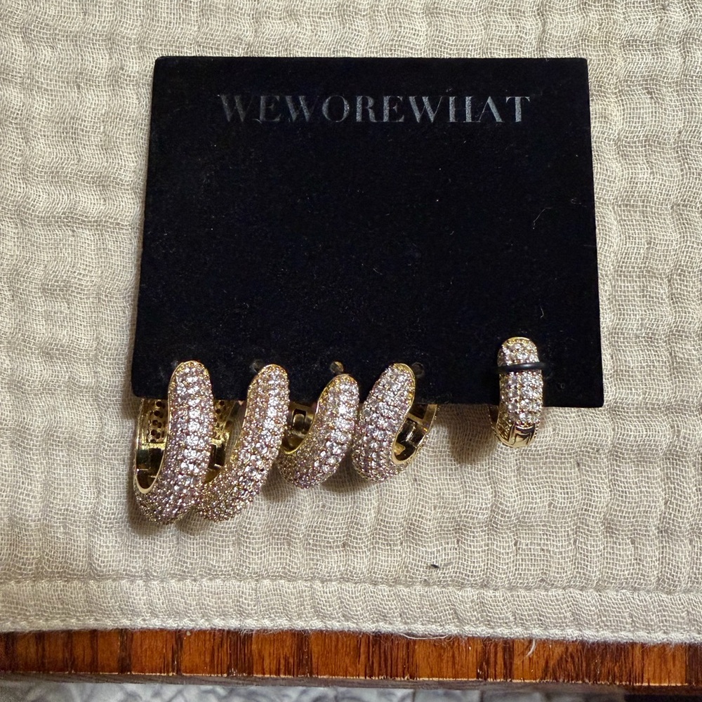 BNIN WeWoreWhat Pave Hoop And Ear Cuffs 5 pieces Set Crystal Earrings